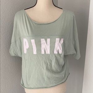 PINK Victoria's Secret Mint Green Boxy Short Sleeve Cropped Tee